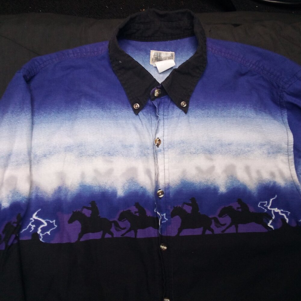 Vintage Express Rider Storm Cowboys Horseback Button Shirt
